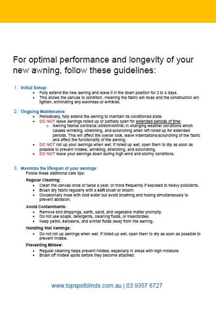Care Instructions for Awnings Page
